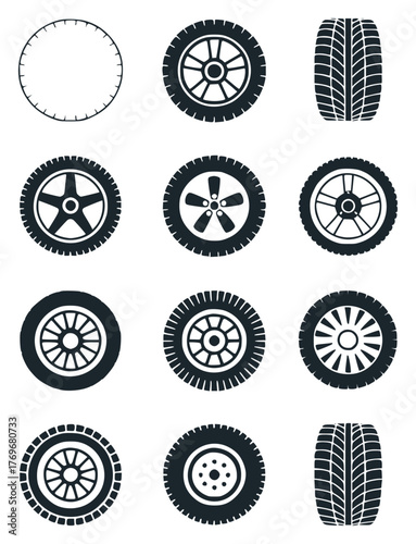 Collection of Various Car Tire and Wheel Icons