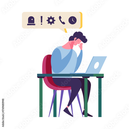 Stressed businessman feeling anxious and overwhelmed by urgent work notifications and deadlines