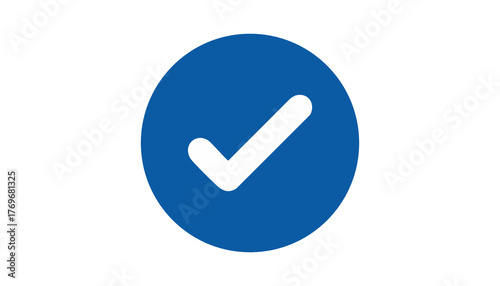 Blue circle white tick - confirmation, success, verified