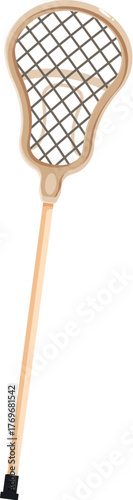Wooden lacrosse stick with net isolated on white background, ready for action