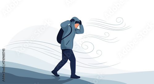 Person Struggling Against Persistent High Winds During A Harsh Weather Event