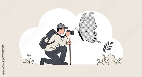 Photographer Captures Butterfly: A Delightful Vector Illustration for Nature Lovers