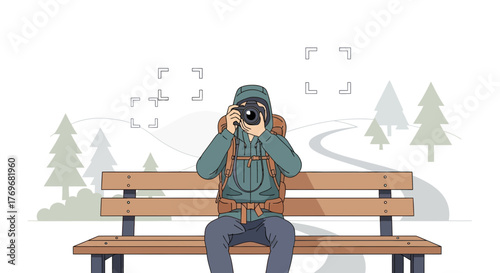 Photographer Captures Scenic Views While Resting on a Wooden Bench