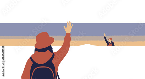 People Saying Goodbye In The Distance While Hiking Through Beautiful, Scenic Lands