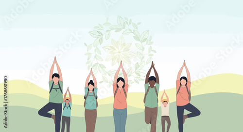 People Practicing Yoga Outdoors, Harmoniously Connected to Nature and Each Other