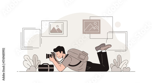 Photographer Capturing Landscapes: An Illustrated Art Composition in Minimalist Style