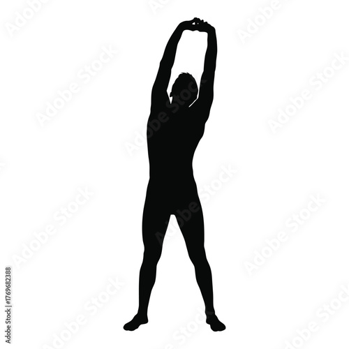 Silhouette of a person stretching arms overhead for fitness and exercise concepts silhouette