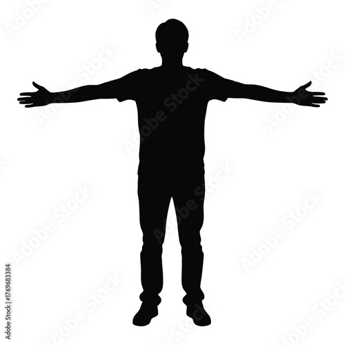 Silhouette of a man with arms extended wide open welcoming gesture silhouette