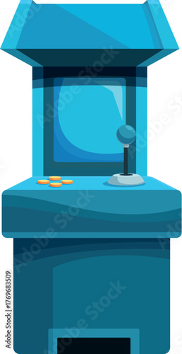 Retro arcade game machine with joystick and coins, bringing back the nostalgia of classic gaming entertainment