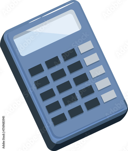 Blue calculator with blank screen represents accounting, finance, and mathematical calculations