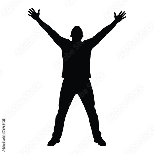 Silhouette of a person with arms raised in celebration or victory pose silhouette