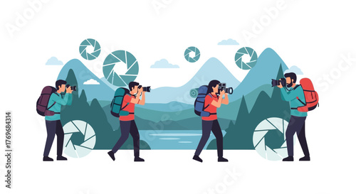 Photographers Journey Through Scenic Landscape Capturing Breathtaking Moments with Nature