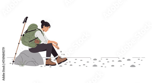 Resting Hiker Pauses Journey On Trail, Finding Solace In Natural Surroundings Calmly