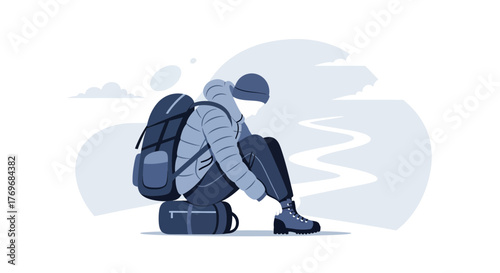 Resting Hiker On Trail Depicted, Contemplating Next Steps While Planning Exploration