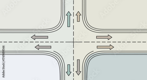 Road Intersection Artwork Featuring Arrows Illustrating Direction And Traffic Flow Dynamics
