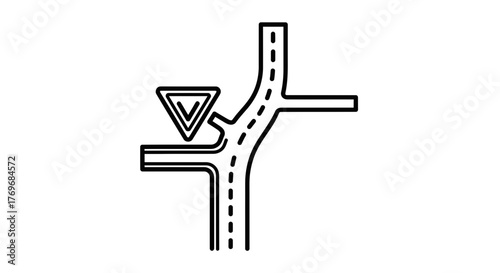 Road Intersection Artwork Featuring Yield Sign and Highway Design Illustrative Graphic Road