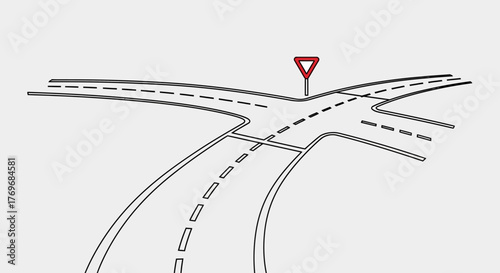 Road Intersection Artwork Illustrating Direction And Indication In Monochrome Sketch