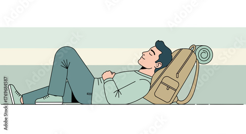 Relaxed Traveler Laying Down Resting After Hiking Enjoying Peaceful Moment Outdoors