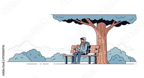 Relaxing Under A Tree: A Graphic Illustration Of Serenity And Peaceful Reflection