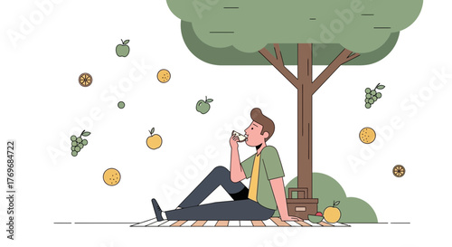 Relaxing Under The Shade Of A Tree While Enjoying Some Fresh Fruit In The Park