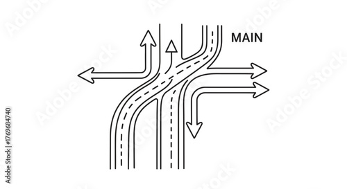 Road Intersection Diagram Depicting Directions And Guidance Symbolizing Movement And Pathways