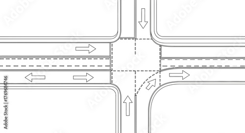 Road Intersection Diagram Depicting Directions And Traffic Flow, Vector Illustration