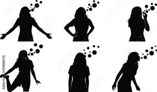 Thinking, silhouette, person, emotion, gesture, bubble, posture, black, icon, vector, minimal, design, illustration, idea, imagination, mood, creativity, stance, concept, expressive