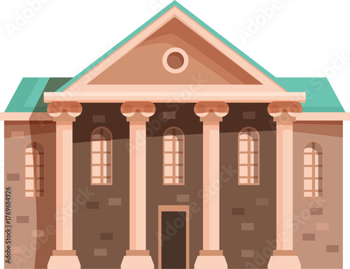 Courthouse building showcasing neoclassical architecture with columns and a green roof, evoking a sense of justice and authority