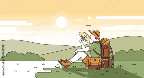 Resting Adventurer Enjoying The Shade While Relaxing Outdoors During A Sunny Hike