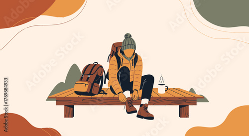 Resting Adventurer Preparing For Venture With Coffee After A Hiking Adventure