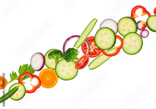 Fresh Vegetables and Fruits on White Background.