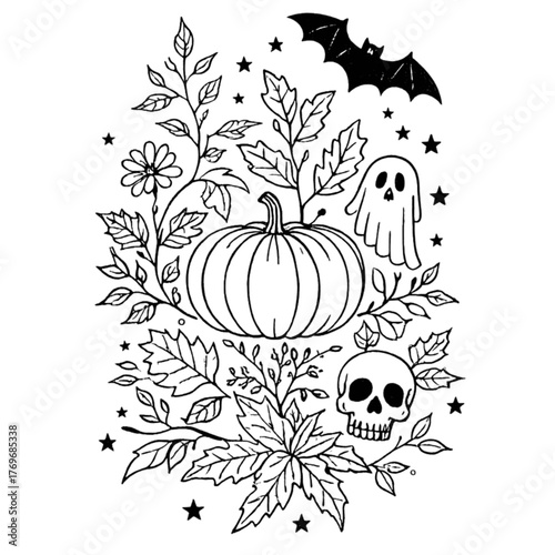 Halloween coloring book illustration set