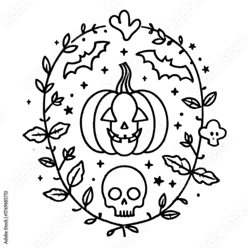Halloween coloring book illustration set