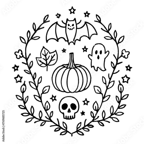 Halloween coloring book illustration set