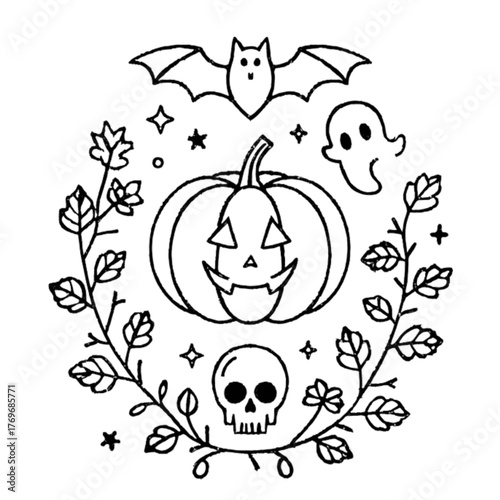 Halloween coloring book illustration set