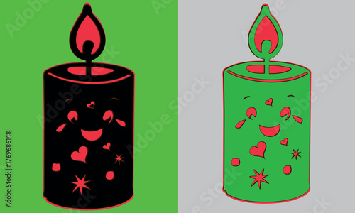 Brightly glowing red wax Christmas candles vector illustration is an isolated holiday decoration object with a fiery light and wick