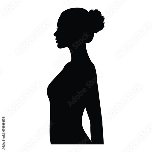 Elegant silhouette of a woman's profile with hair bun for design projects silhouette