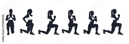 Lunge exercise silhouette, fitness movement, workout pose, black figure, athletic action, body training, leg strength, gym icon, health illustration, form guide