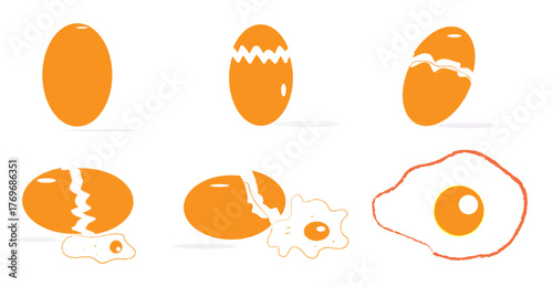 Illustration of eggs sign set with flat color , Eggshell, Fried and Boiled Eggs Vector Flat Set.