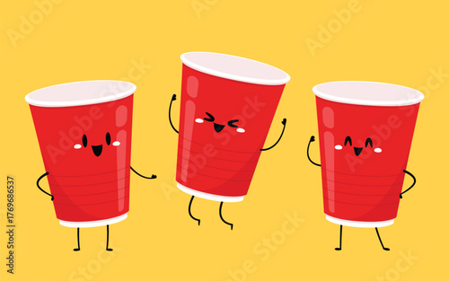 Red plastic party cup, material design. Red beer cup vector. plastic character design.