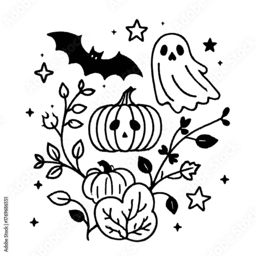 Halloween coloring book illustration set