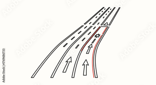 Roadway Illustration Depicting Lane Merge, Detour, And Potential Hazardous Situation