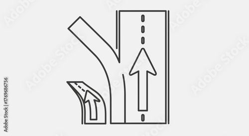 Roadway Junction With Navigation Arrows, Directional Traffic Guidance, And Route Indication