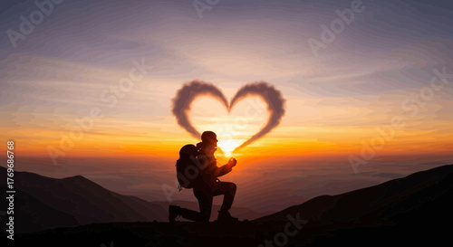 Silhouette Of A Person At Sunset Creating A Heart Shape, Expressing Love