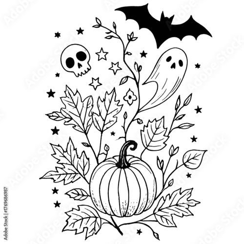 Halloween coloring book illustration set