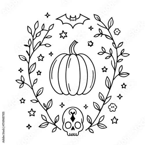 Halloween coloring book illustration set