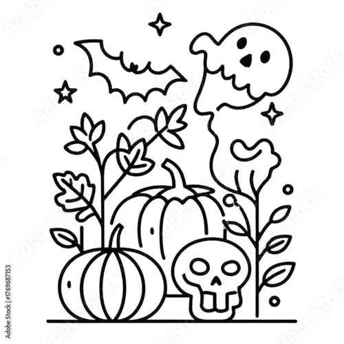 Halloween coloring book illustration set