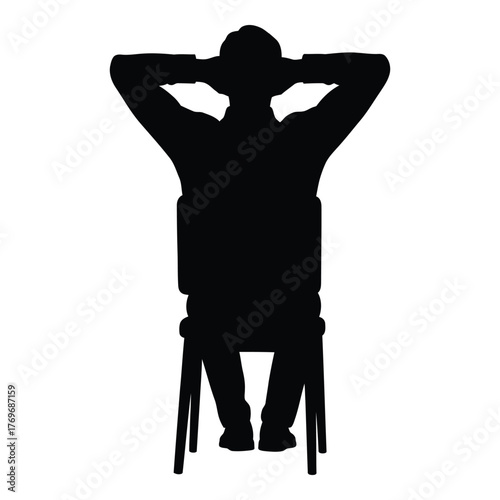 Silhouette of a person sitting relaxed with hands behind head on a chair silhouette