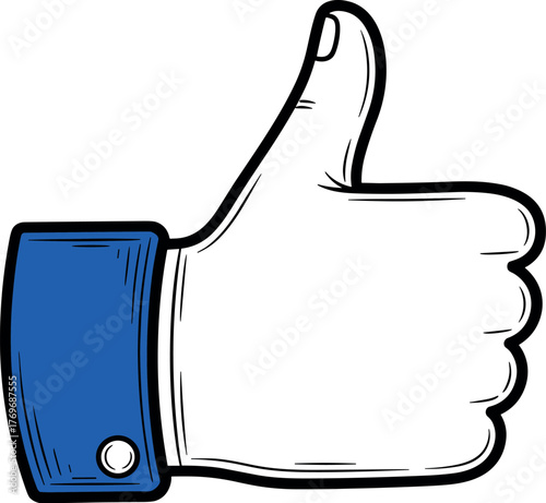 Hand drawn thumbs up gesture icon. A positive symbol of approval, agreement, and liking, isolated on a white background. Sketch style vector illustration