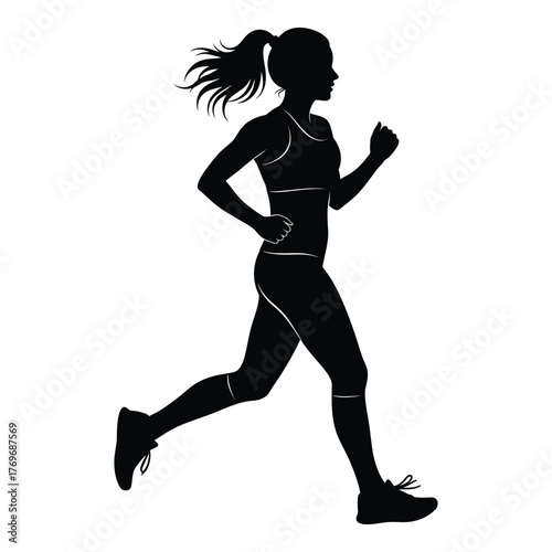 Dynamic silhouette of a woman running jogging exercising fitness sport activity silhouette silhouette